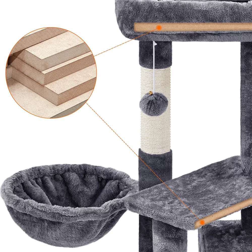 Dark Gray Cat Tree Condo Scratching Post Tower with Basket S402360