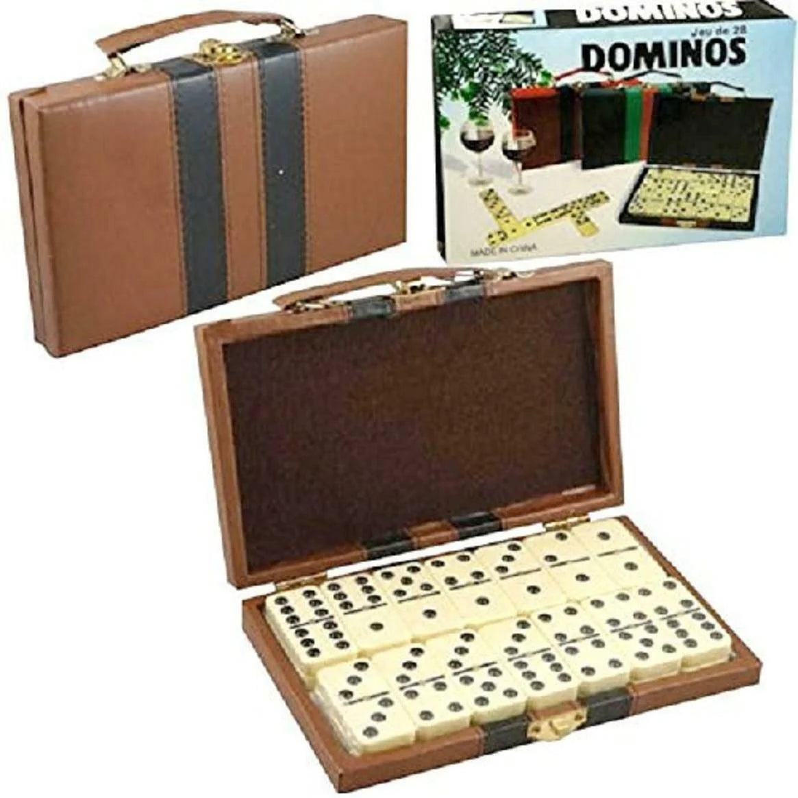 Ivory and Black Tile Dominoes with Metal Spinners in Travel Case L80370