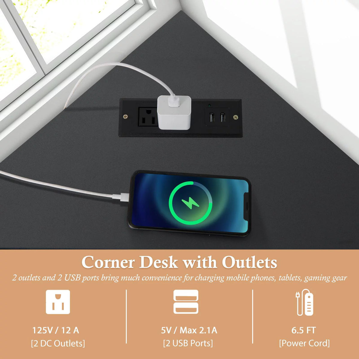 Black Corner Desk with Power Outlet F59974