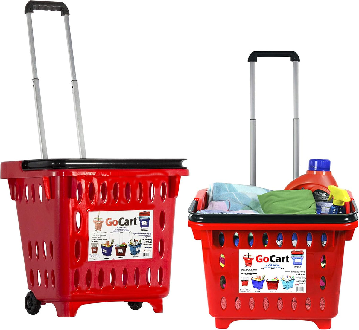 Teal Rolling Grocery Cart with Telescopic Handle L26323