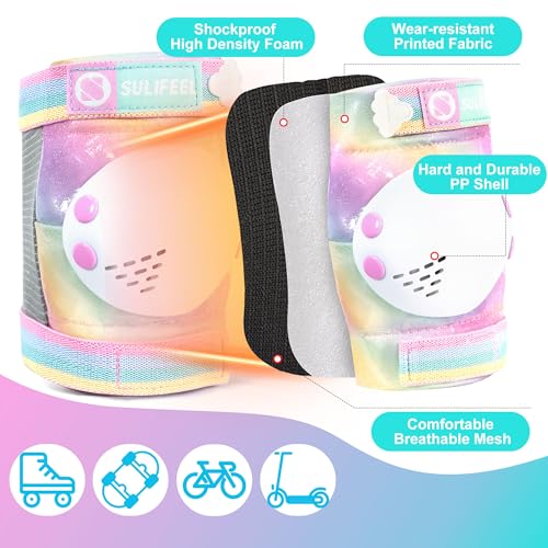 Rainbow Unicorn Knee Pads with Drawstring Bag Adjustable Protective Gear Set A1772