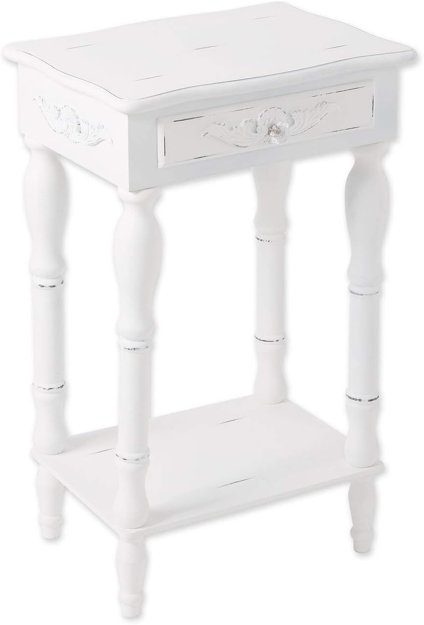 White Carved Wood Nightstand J930
