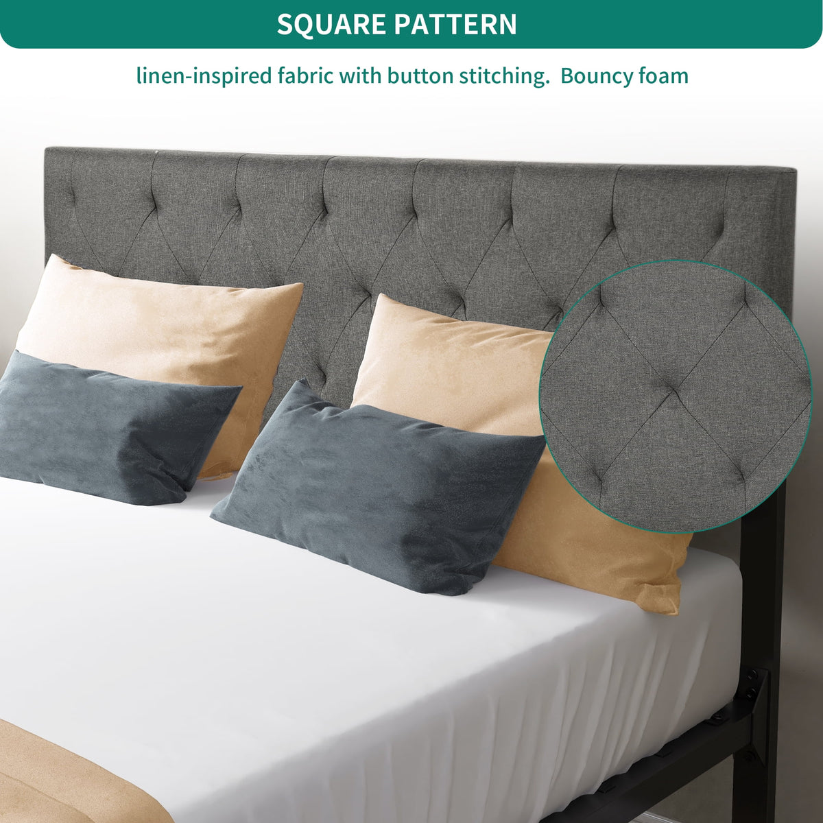 Full Size Upholstered Platform Bed with Adjustable Headboard X6527