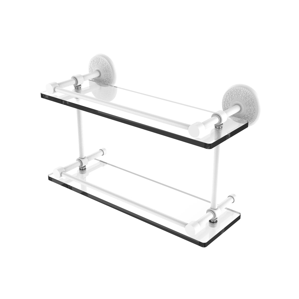 Double Glass Shelf with Gallery Rail - Matte White - 16 inch S226