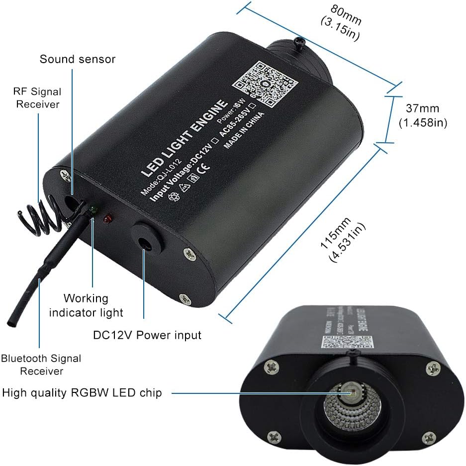 16W Fibre Optic Star Ceiling Light Kit RGBW Sound Sensor with Remote and Fiber Cable 550pcs 0.75mm 13.1ft/4m Q881