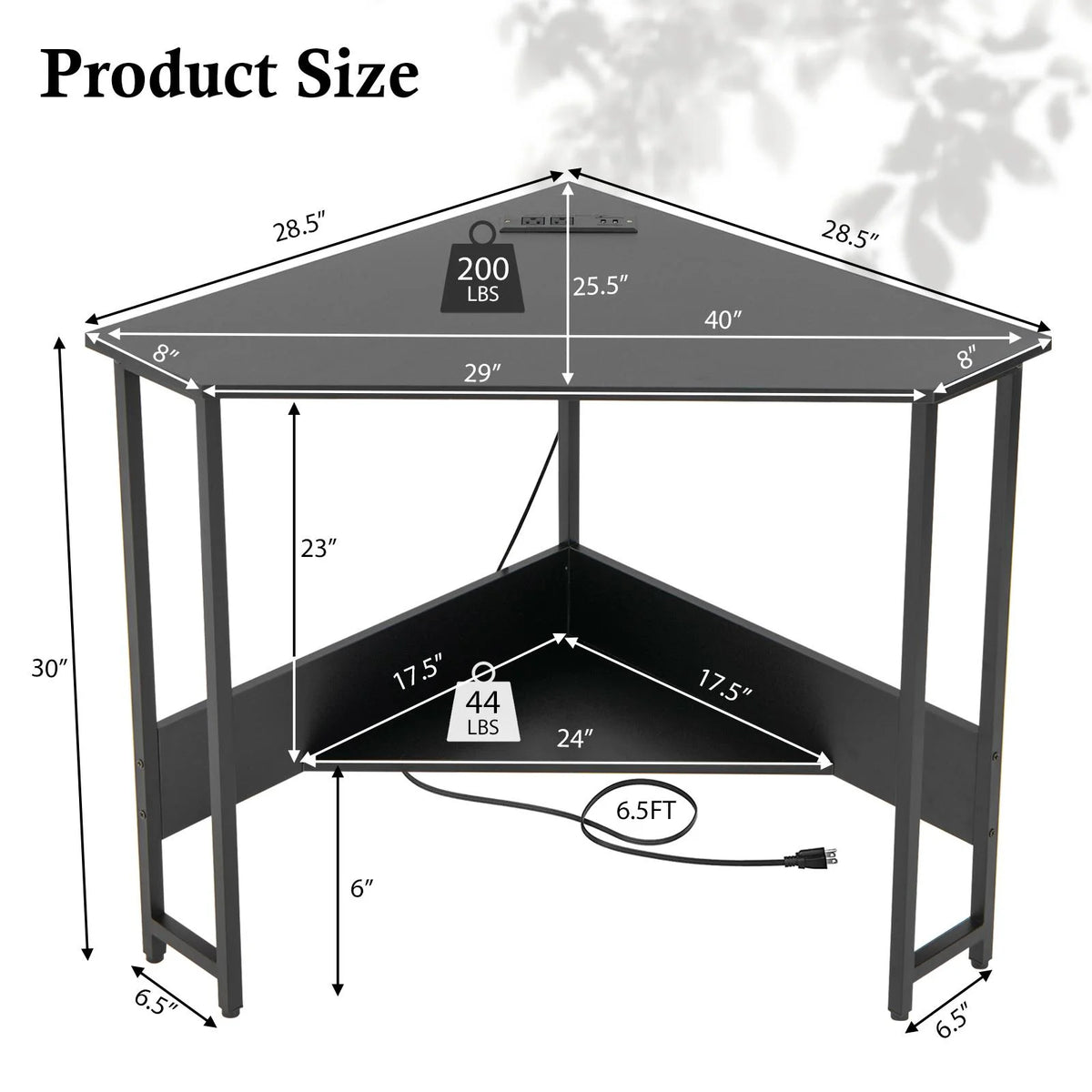 Black Corner Desk with Power Outlet F59974
