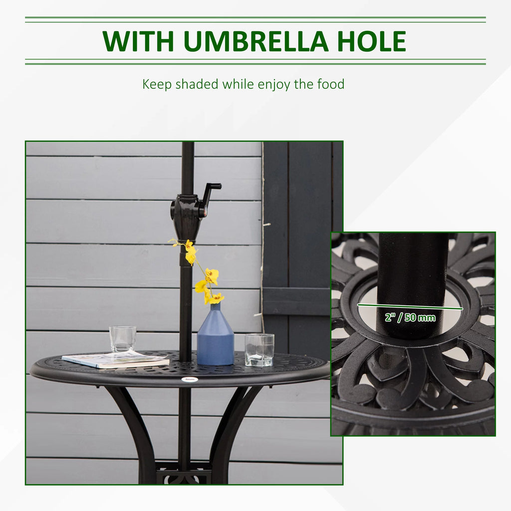 30 Round Patio Dining Table with Umbrella Hole, Black X826556