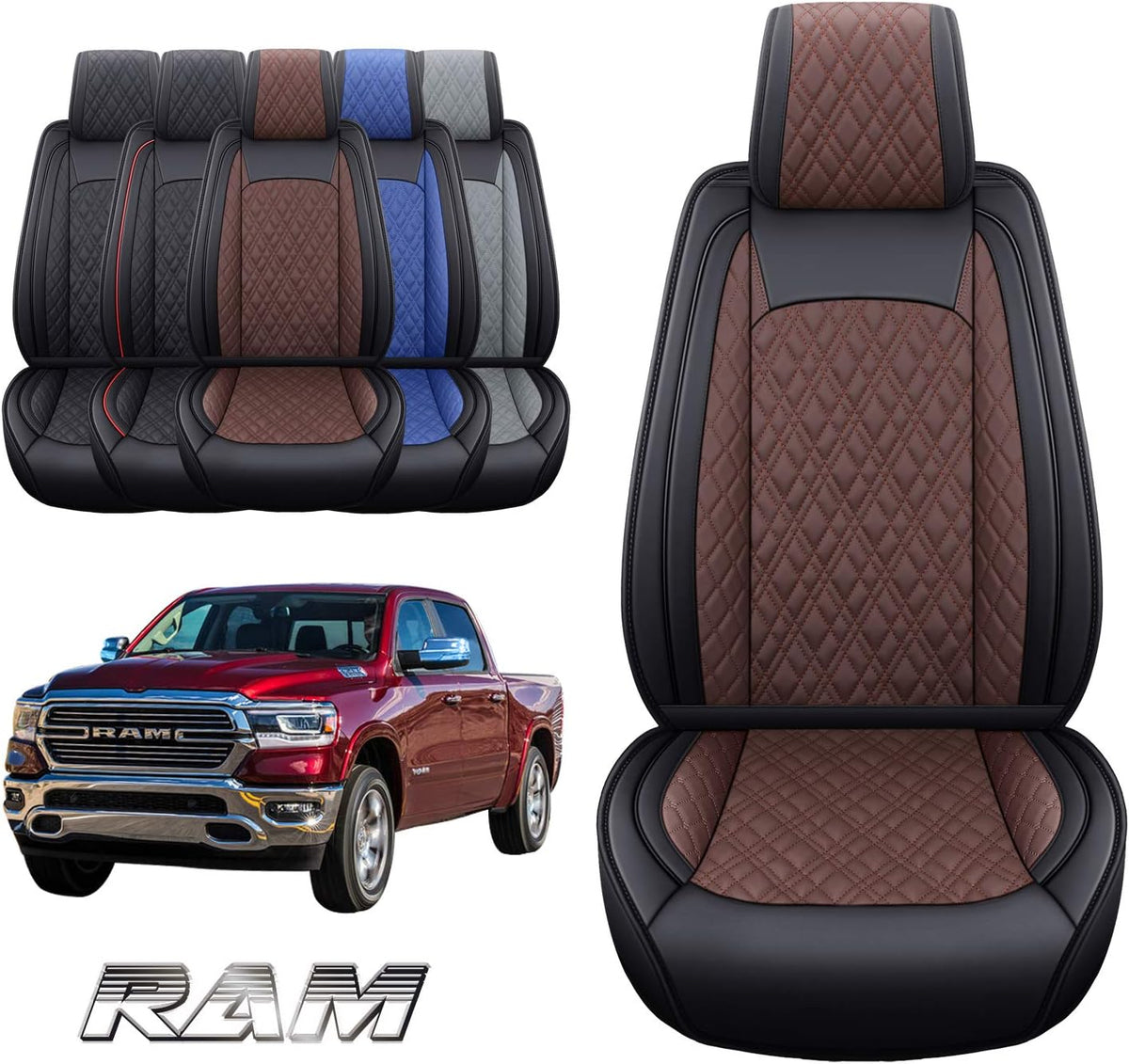 2 PCS Front Black-Red Waterproof Leather Car Seat Covers V86865