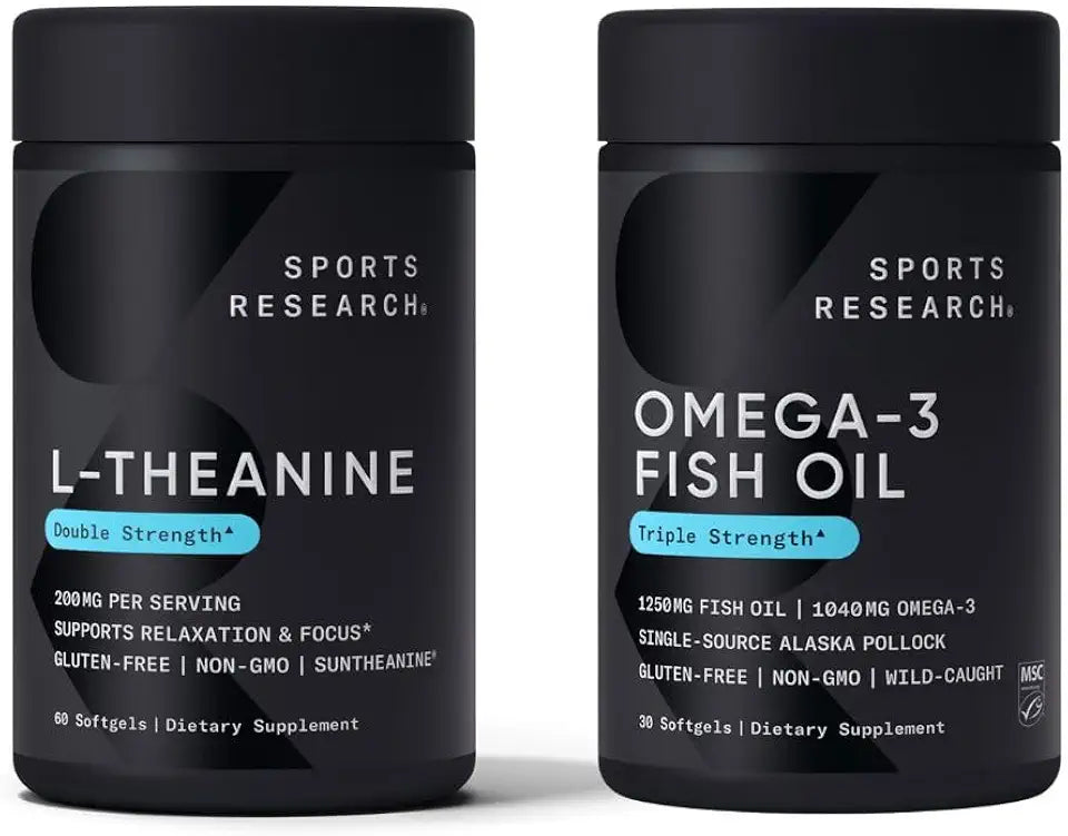Double Strength L-Theanine Suntheanine 60 Count & Triple Strength Omega 3 Fish Oil 1250mg E137