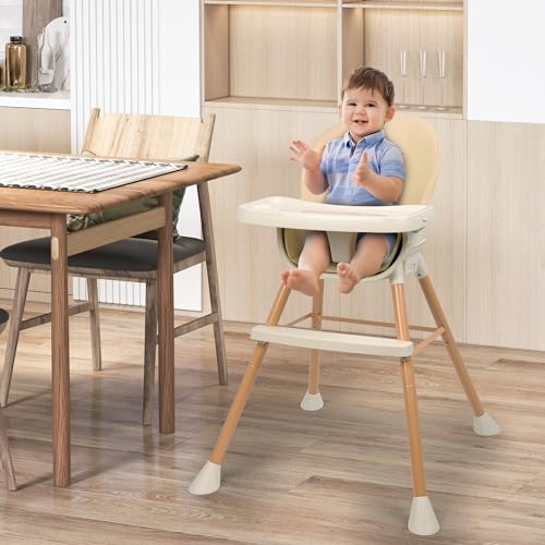 Beige 6-in-1 Convertible Baby High Chair with Cushion V7099