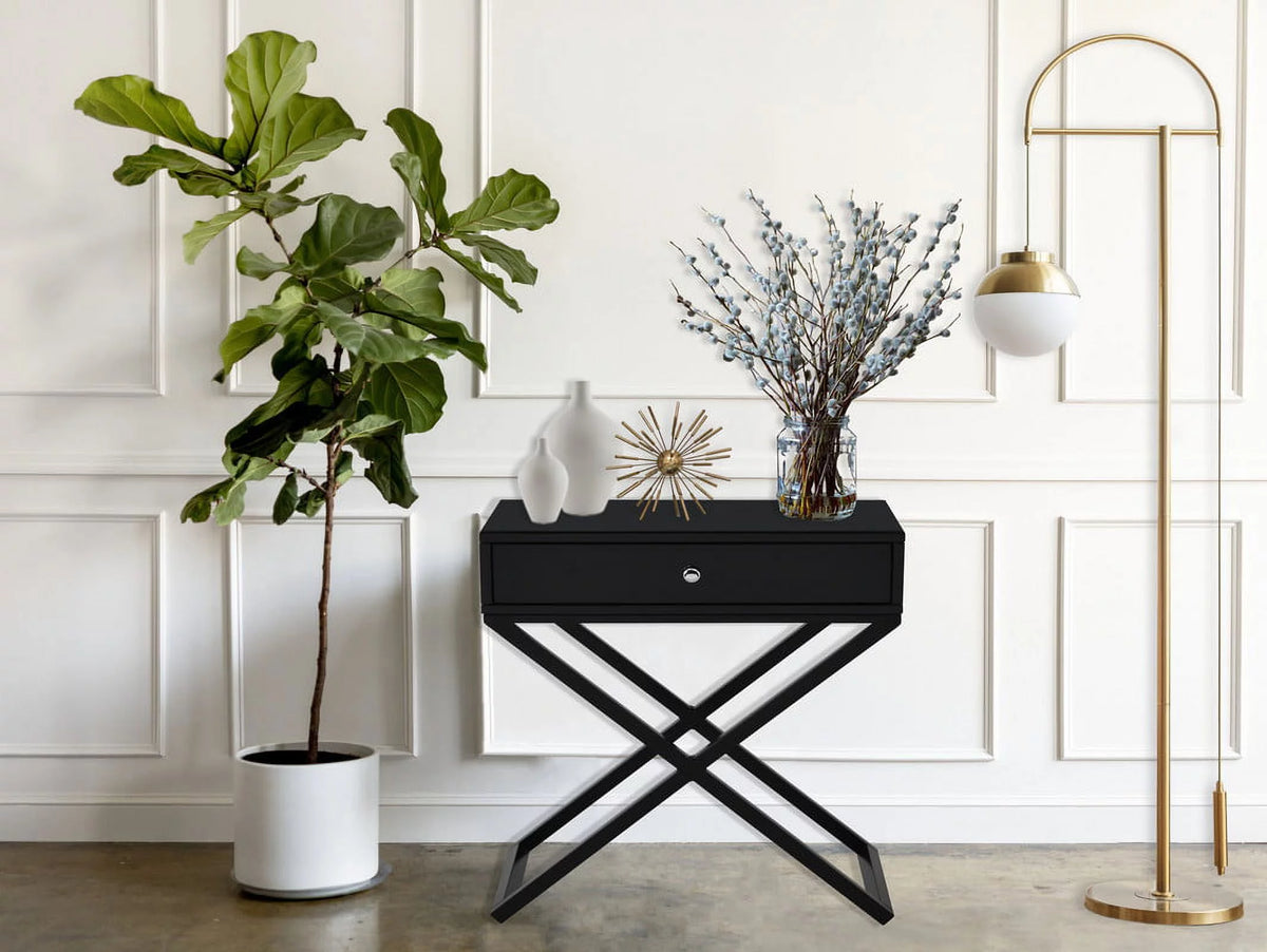 Black Wooden Nightstand with Drawer H527597