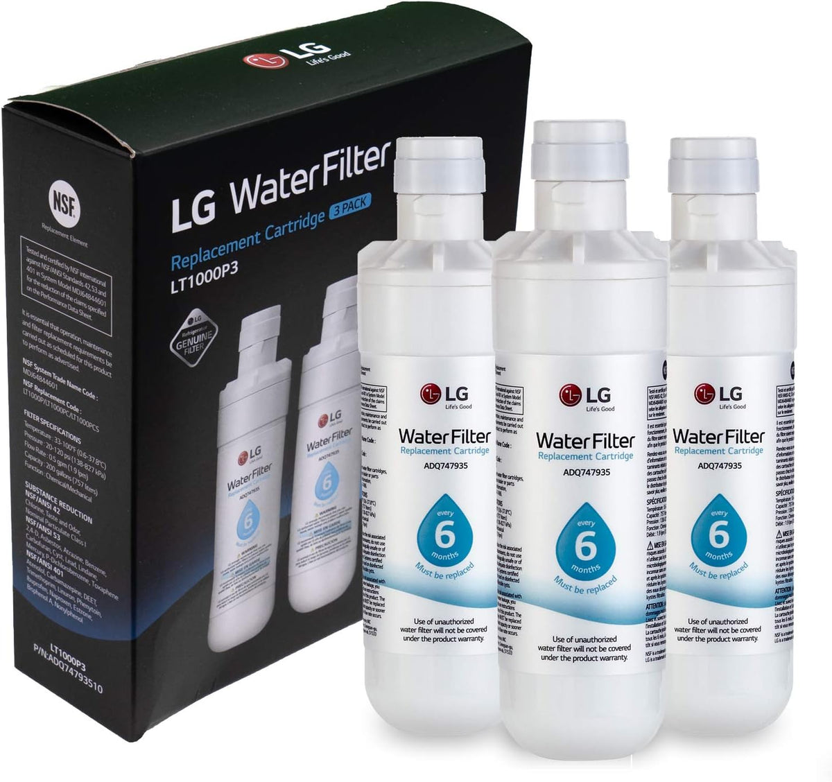 Refrigerator Replacement Water Filter, 3 Count W407