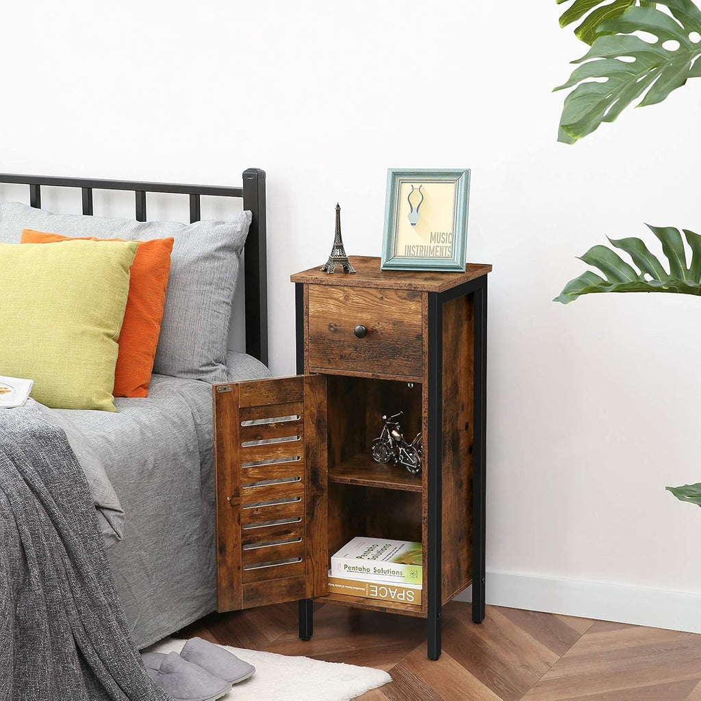 Rustic Brown Storage Cabinet with Drawer and Height-Adjustable Shelves O2690