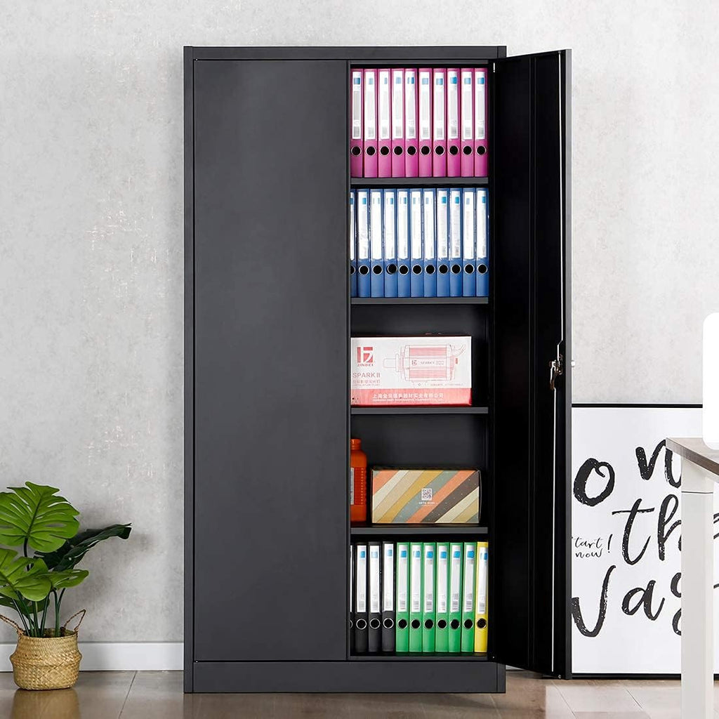 Black Metal Storage Cabinet with 2 Locking Doors and 5 Shelves D4589
