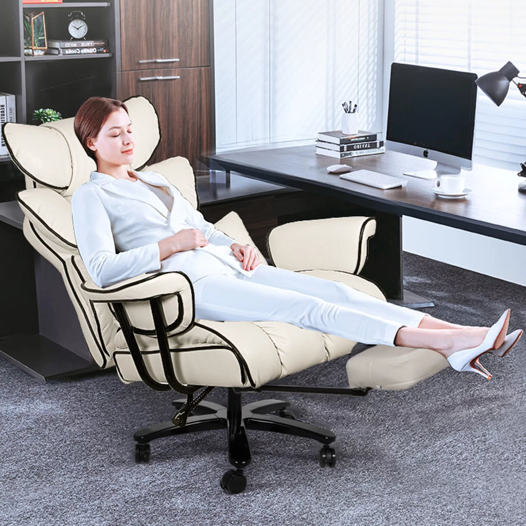 Big and Tall Ergonomic PU Leather Reclining Office Chair with Footrest M4539
