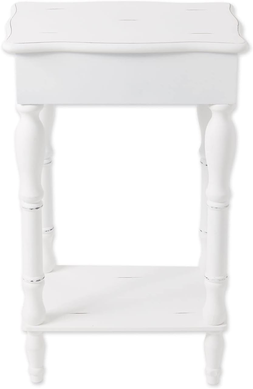White Carved Wood Nightstand J930