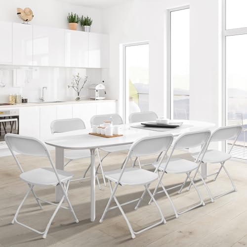 8-Pack Stackable Plastic Folding Chairs with Steel Frame, White, Set of 8 L299707