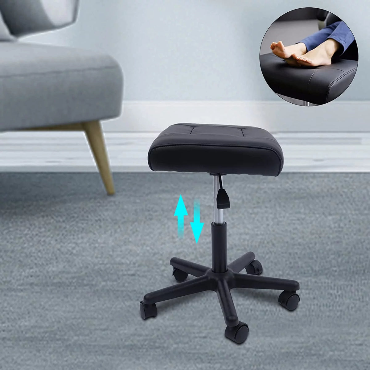 Height Adjustable Leather Foot Stool with Wheels X2811