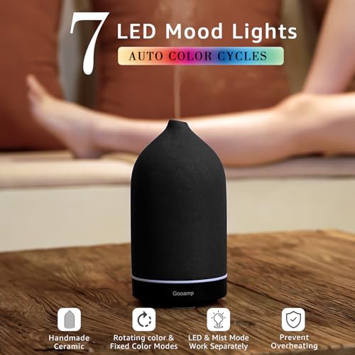 200ML Ceramic Essential Oil Diffuser with 7 Color Lights Auto Shut Off F7626
