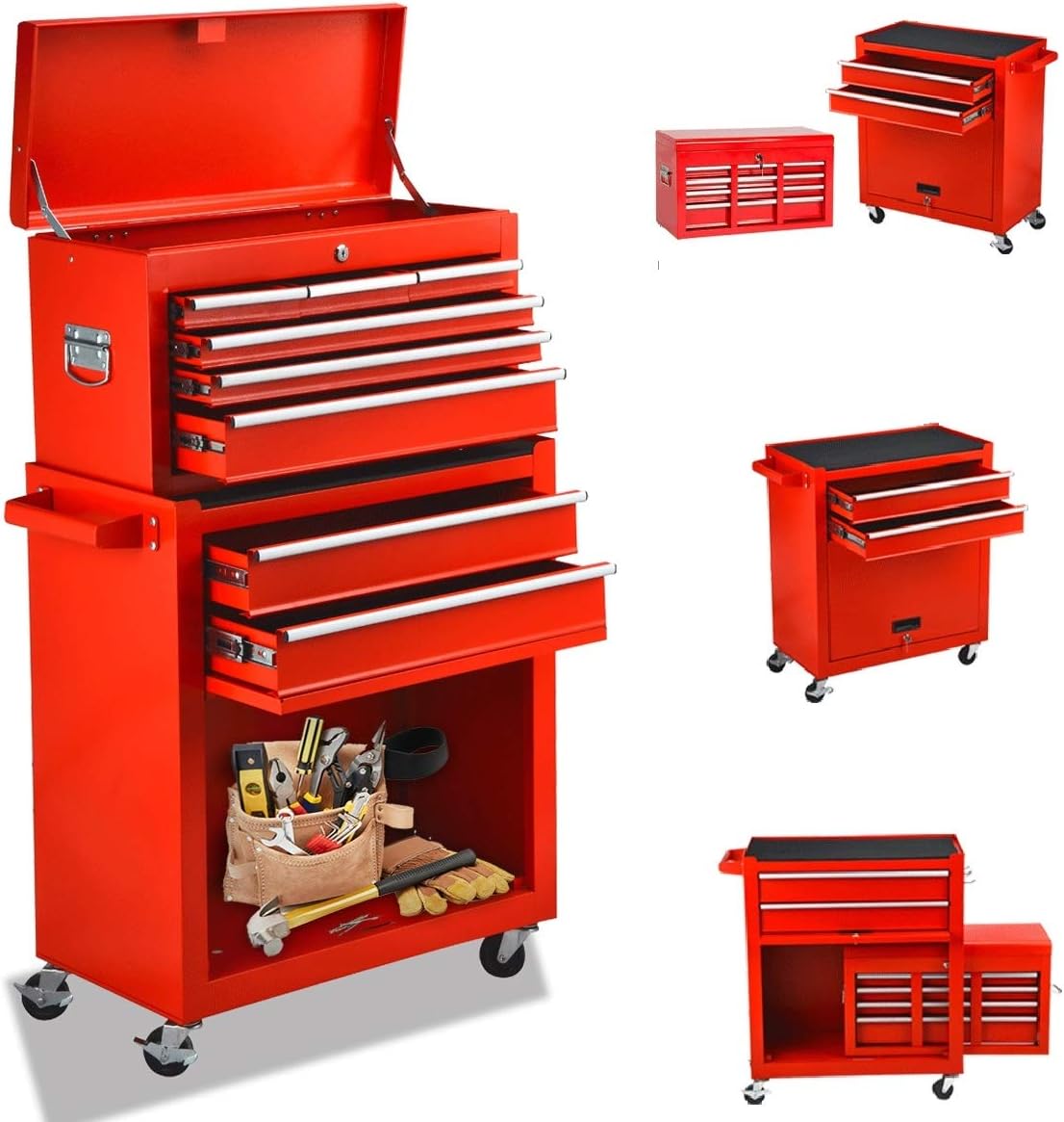 Orange 8 Drawer Rolling Tool Chest with Lockable Drawers P4664