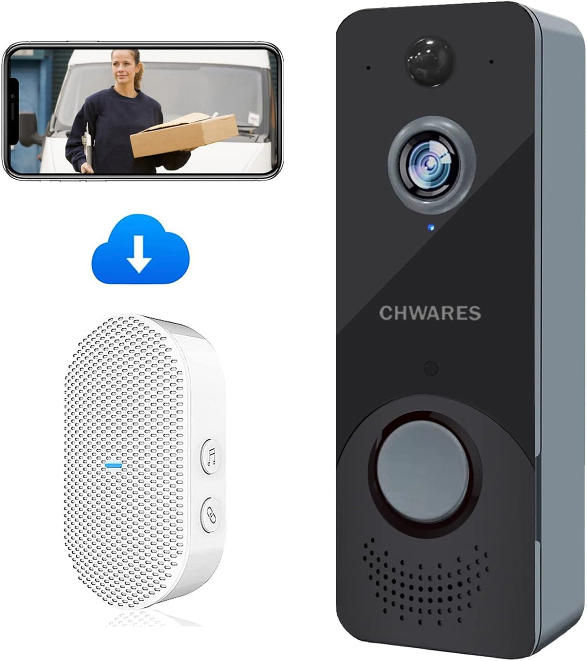 Wireless Video Doorbell Camera with Chime, 1080P HD Motion Detector, 2-Way Audio, Night Vision, Battery Powered V63819