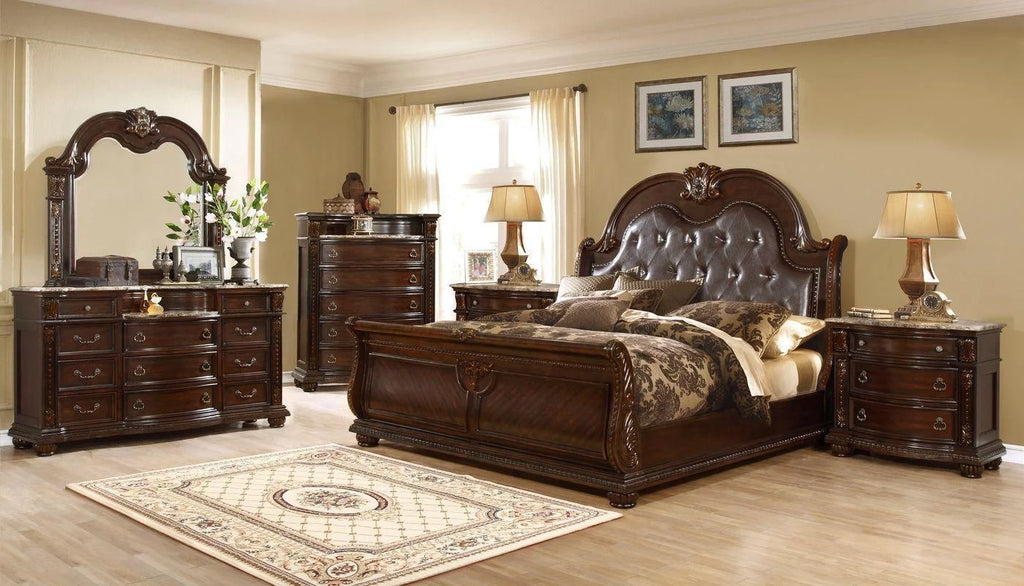 Dark Cherry King Bedroom Set 5Pcs V2681