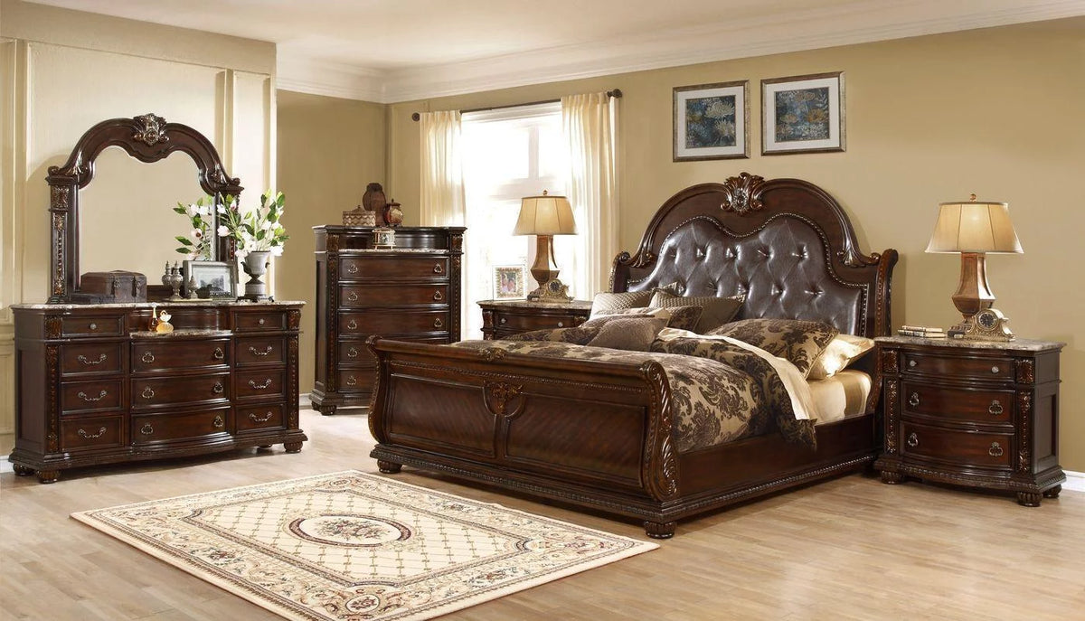 Dark Cherry King Bedroom Set 5Pcs V2681