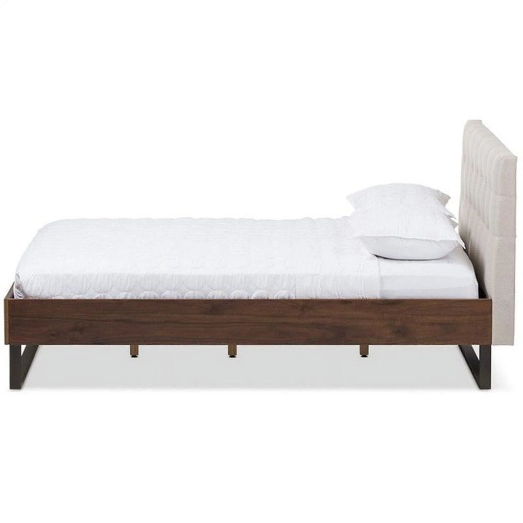 Beige and Brown Tufted Queen Platform Bed X429100