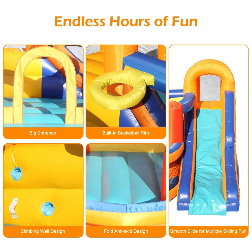 Inflatable Bounce House Slide Bouncer with Basketball Hoop Climbing Wall E1818