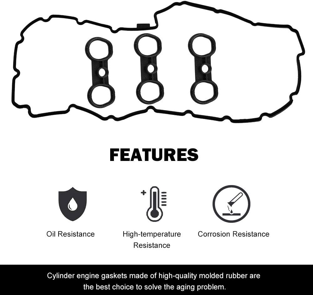 Engine Valve Cover Gasket Set with Camshaft Seal Oil Filter Cooler Adapter Housing Gasket I3918