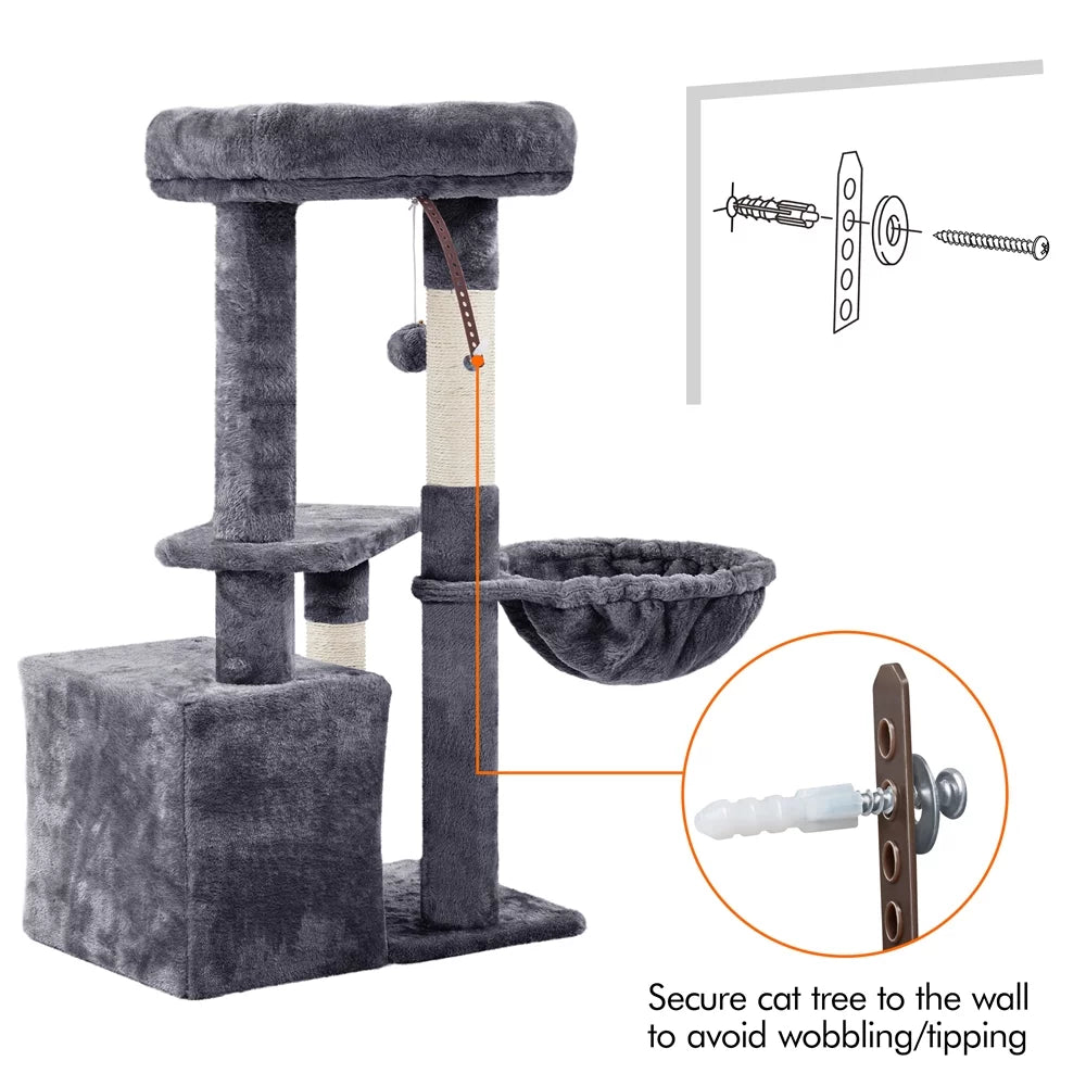 Dark Gray Cat Tree Condo Scratching Post Tower with Basket S402360