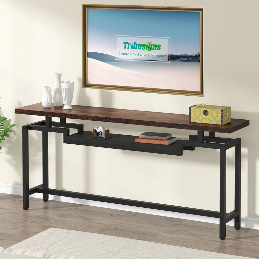 Brown Black 70.86 Inches Extra Long Console Entryway Table S3836