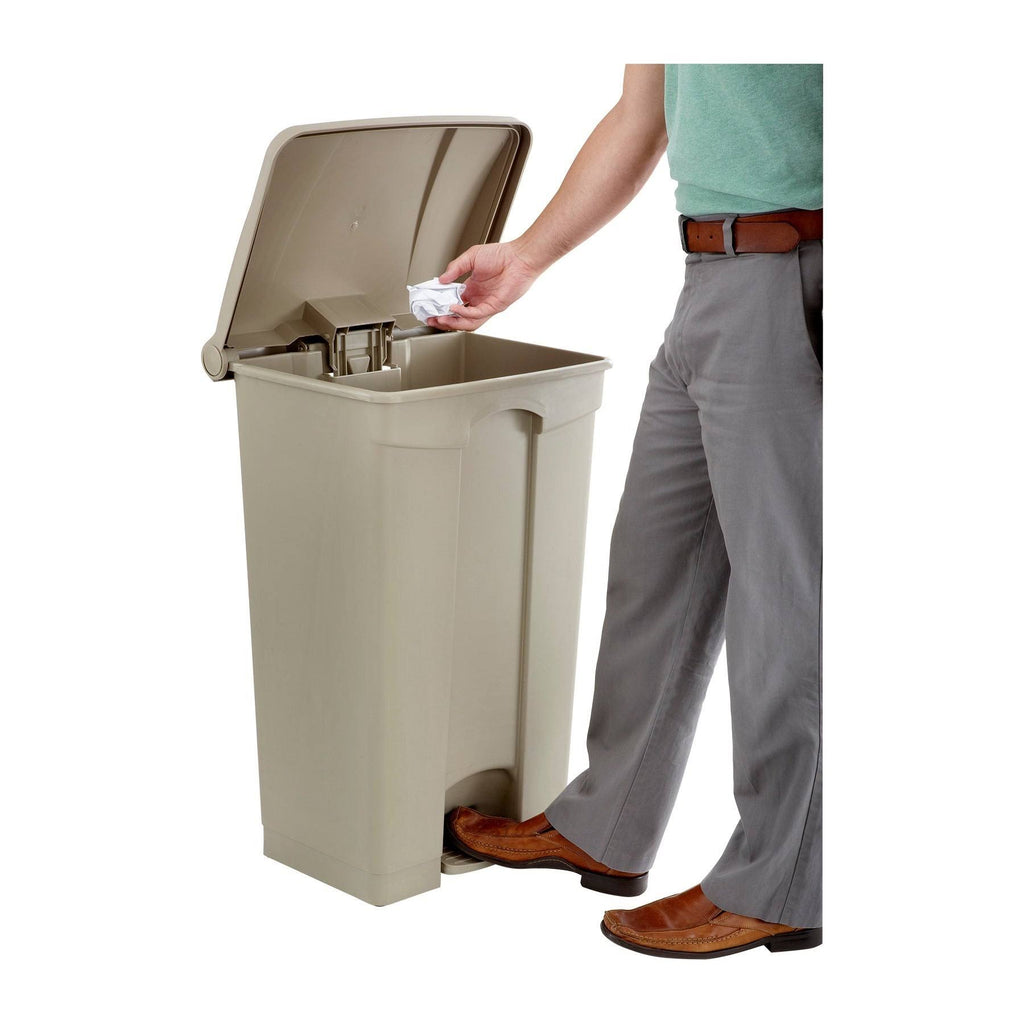 Tan Plastic Trash Can 23 Gal with Flip Lid and Foot Pedal M20109