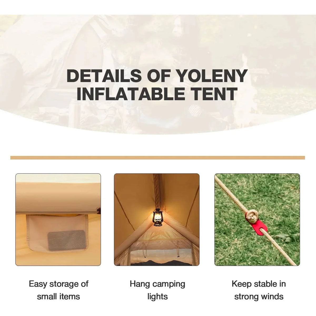 Inflatable Camping Tent with Pump, 4-6 Person Waterproof Cotton Tent I796627