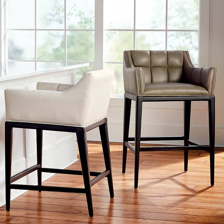 Dark Espresso Performance Linen Bar Height Counter Stool with Arms T9181