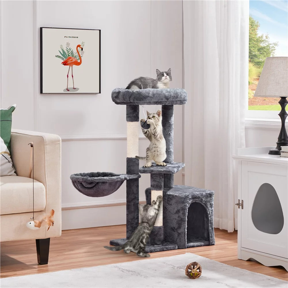 Dark Gray Cat Tree Condo Scratching Post Tower with Basket S402360