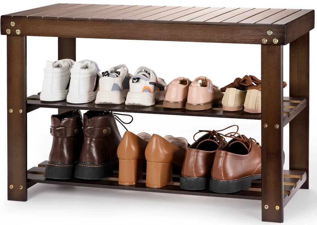 Bamboo 3-Tier Shoe Rack Bench Z97918