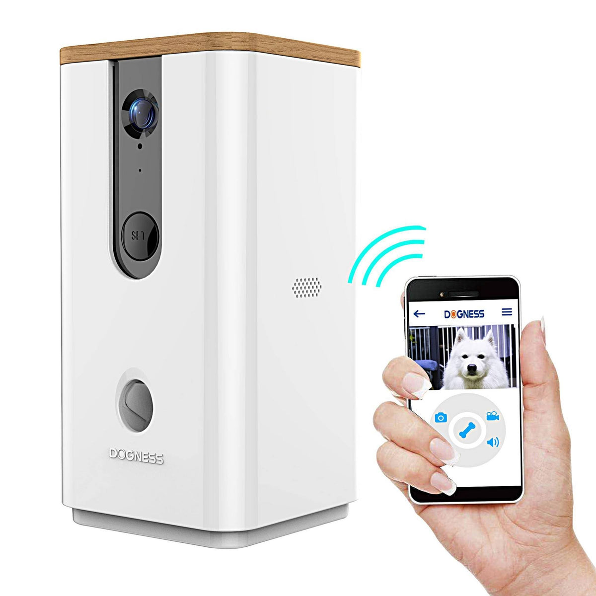 White Pet Treat Dispenser with Camera F2536