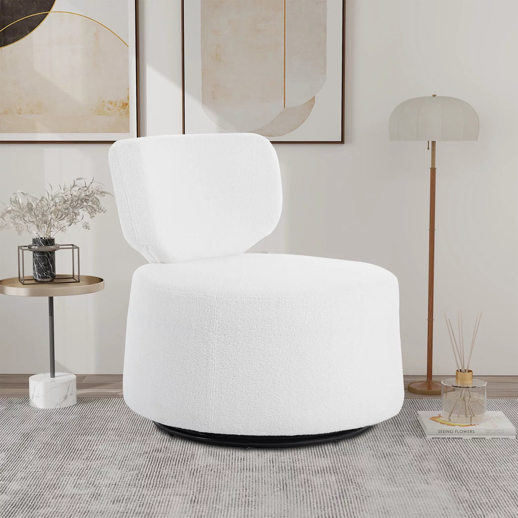 White Round Plush Upholstered Swivel Chair N41244