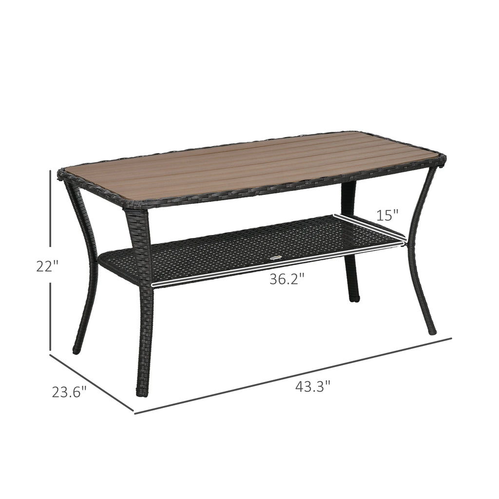 Rattan Outdoor Coffee Table with 2-Layer Storage Shelf D678