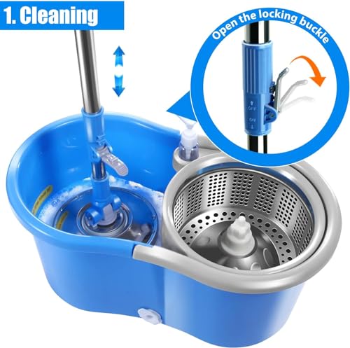 Mop and Bucket with Wringer Set, 4 Washable Microfiber Pads X454431