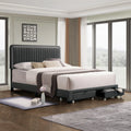 Queen Linen Upholstered Platform Bed Frame with LED Headboard and Footboard Drawers F743