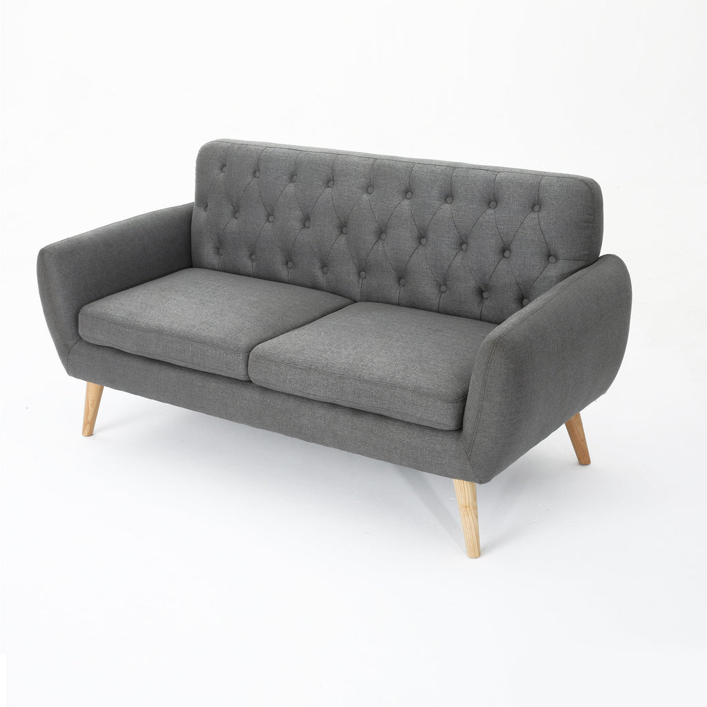 Dark Grey Tufted Fabric Sofa F827