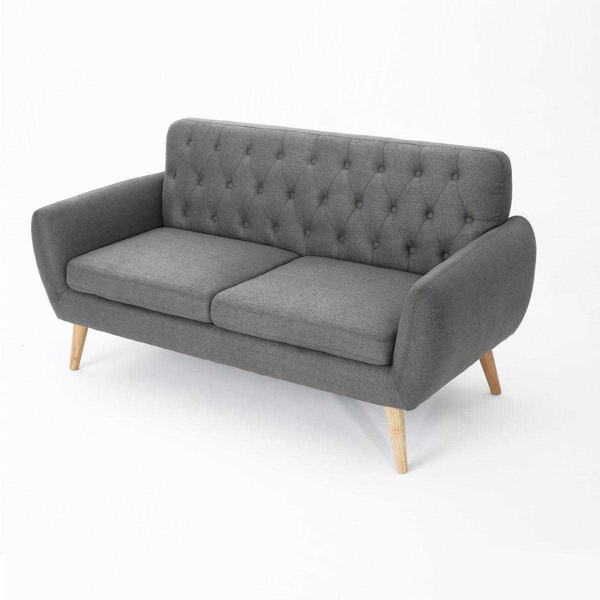 Dark Grey Tufted Fabric Sofa F827