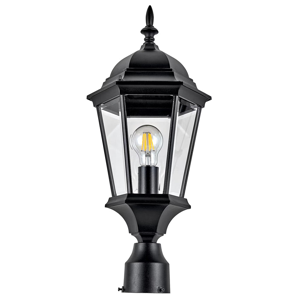 Textured Black Outdoor Post Top Light with Clear Glass V968