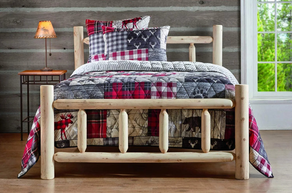 Rustic Natural Unfinished Wooden Queen Bed with Headboard and Footboard U98149