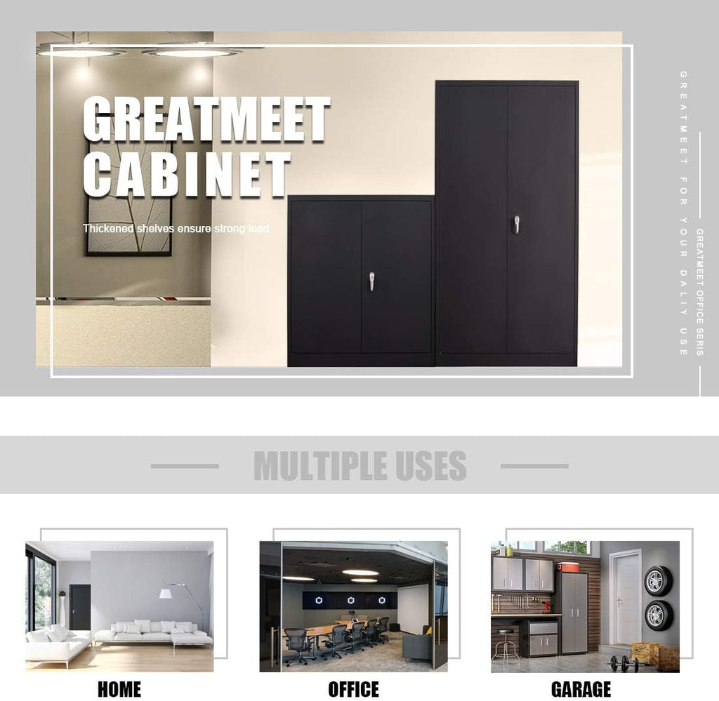 Black Metal Storage Cabinet with 2 Locking Doors and 5 Shelves D4589