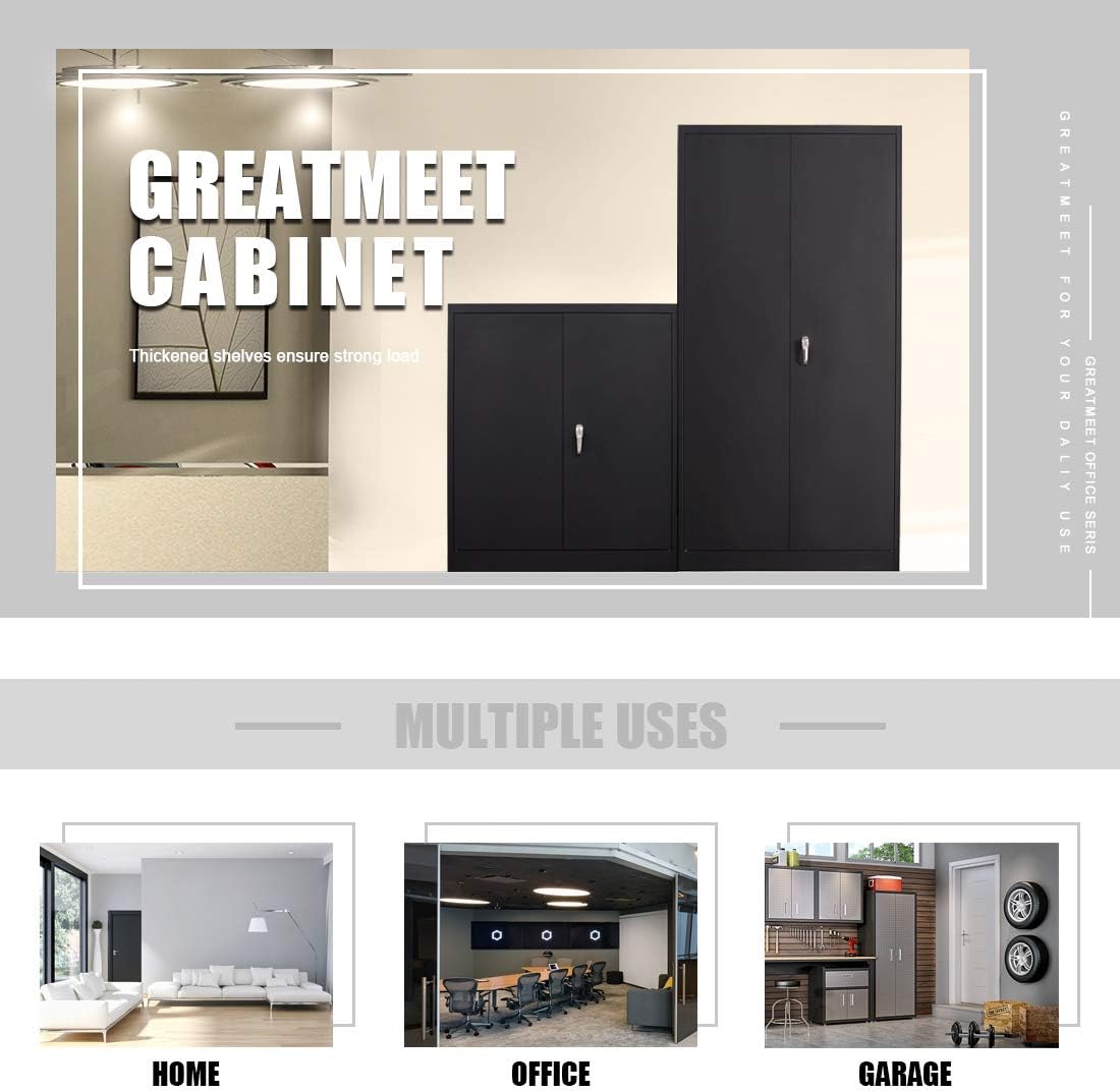 Black Metal Storage Cabinet with 2 Locking Doors and 5 Shelves D4589