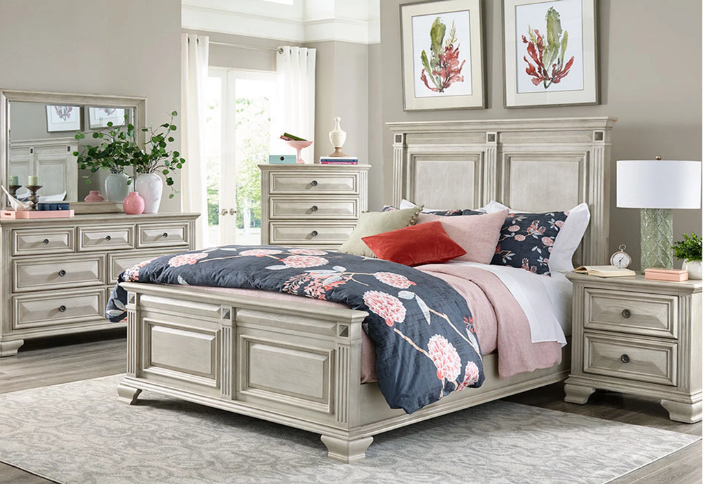 Queen Wood Bedroom Set with Dresser Mirror Nightstand Chest A6476