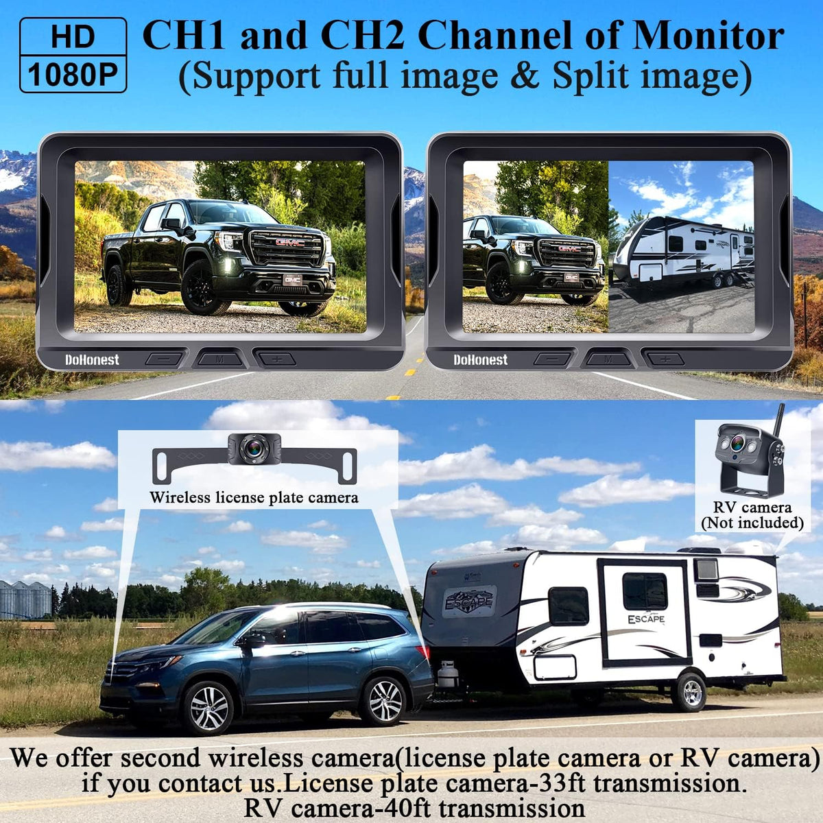 5 Monitor HD 1080P Bluetooth Backup Camera System G852